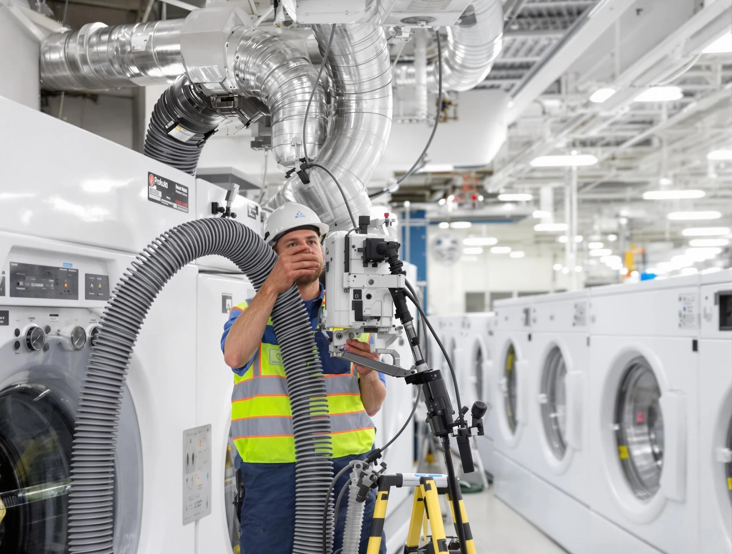 Highland Lakes Dryer Vent Cleaning team performing commercial-grade dryer vent cleaning at a business facility in Highland Lakes
