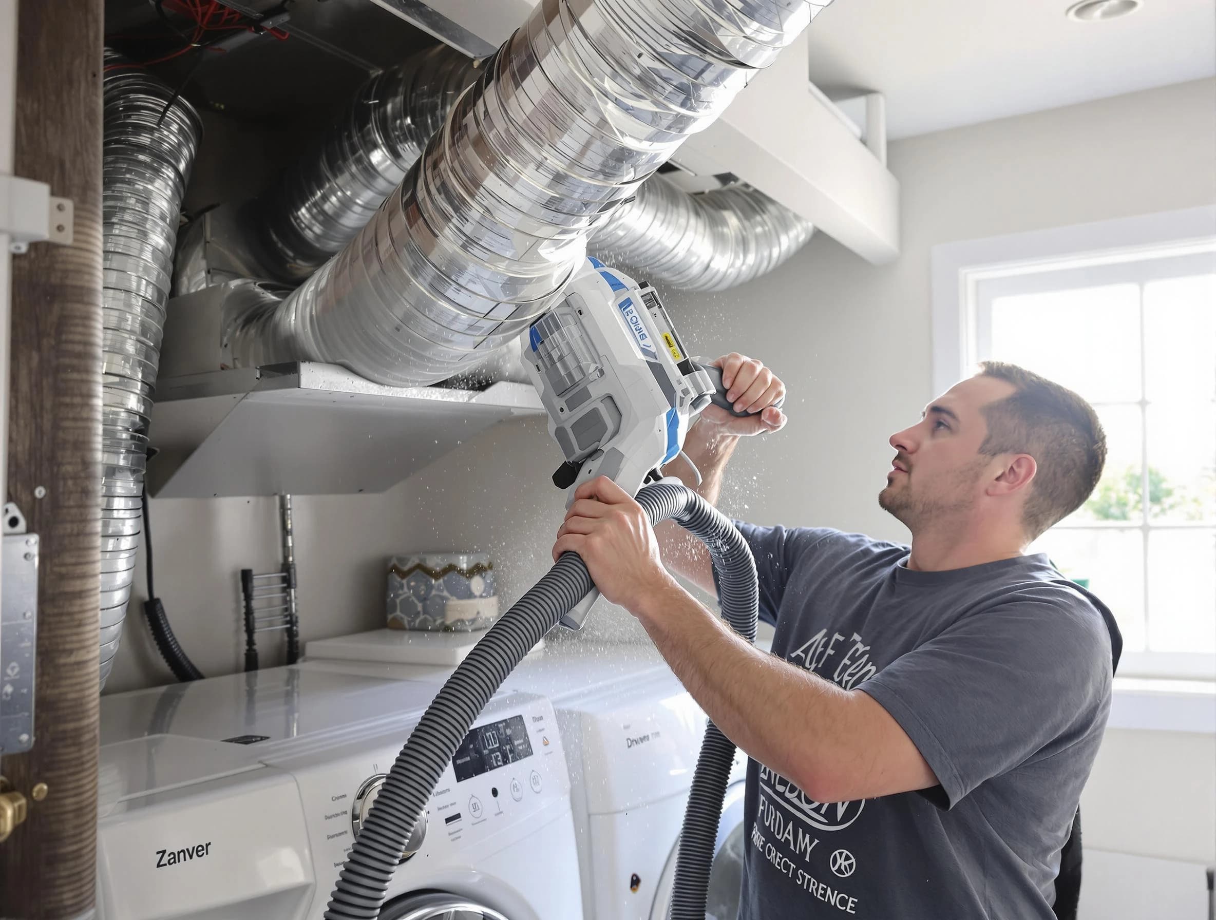 Highland Lakes Dryer Vent Cleaning specialist cleaning deep within a dryer vent duct system in Highland Lakes