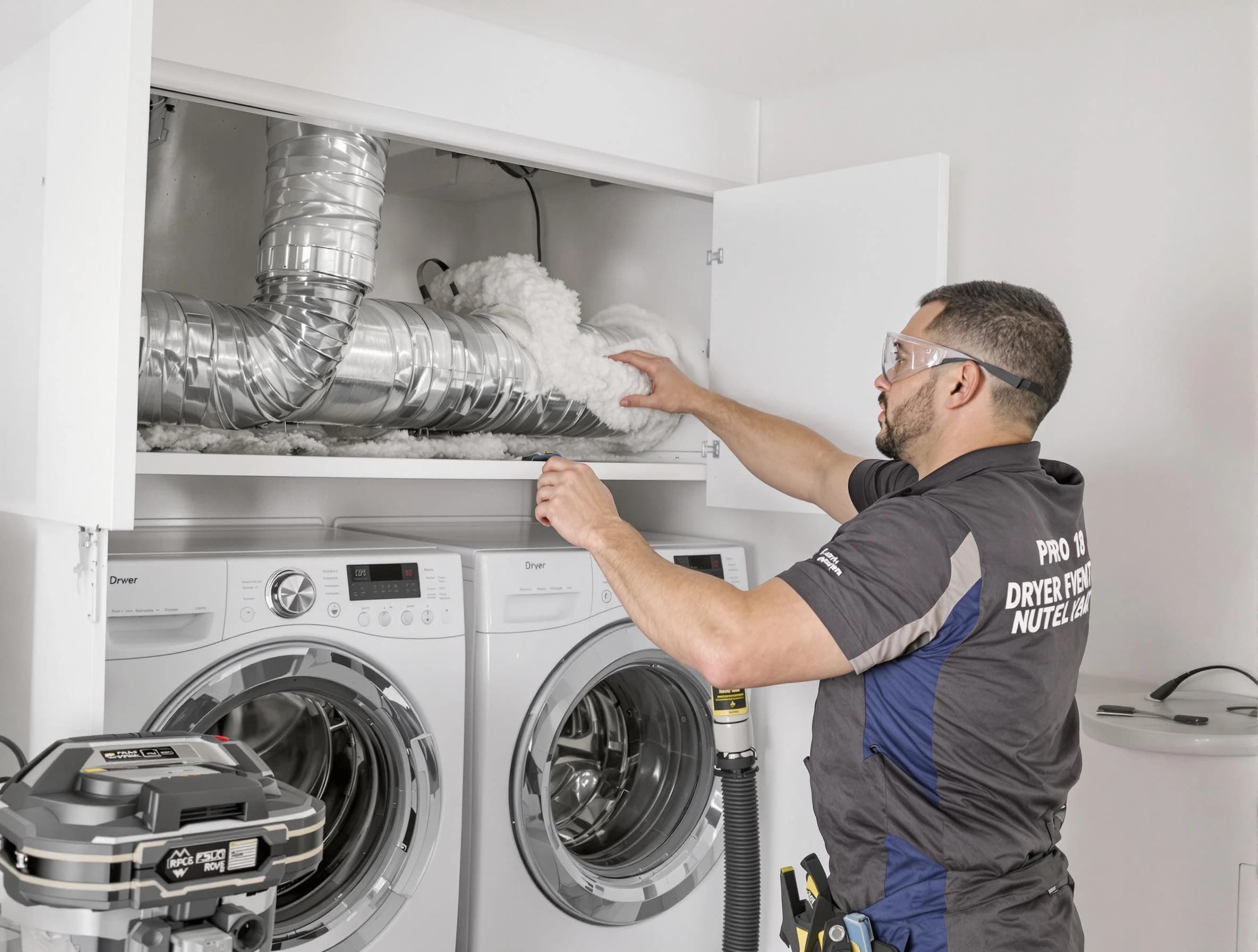 Highland Lakes Dryer Vent Cleaning certified technician performing specialized gas dryer vent cleaning in Highland Lakes