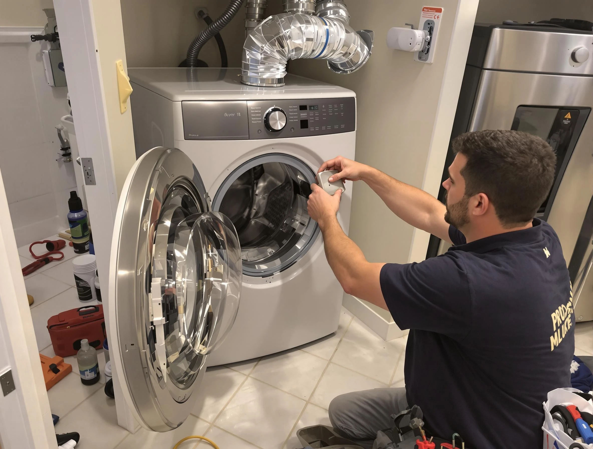 Highland Lakes Dryer Vent Cleaning technician performing precise dryer vent hose installation in Highland Lakes